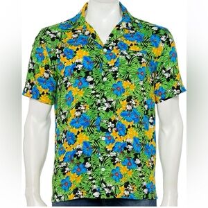 Disney Men's Mickey Mouse Floral Button Up Hawaiian Shirt Size Large